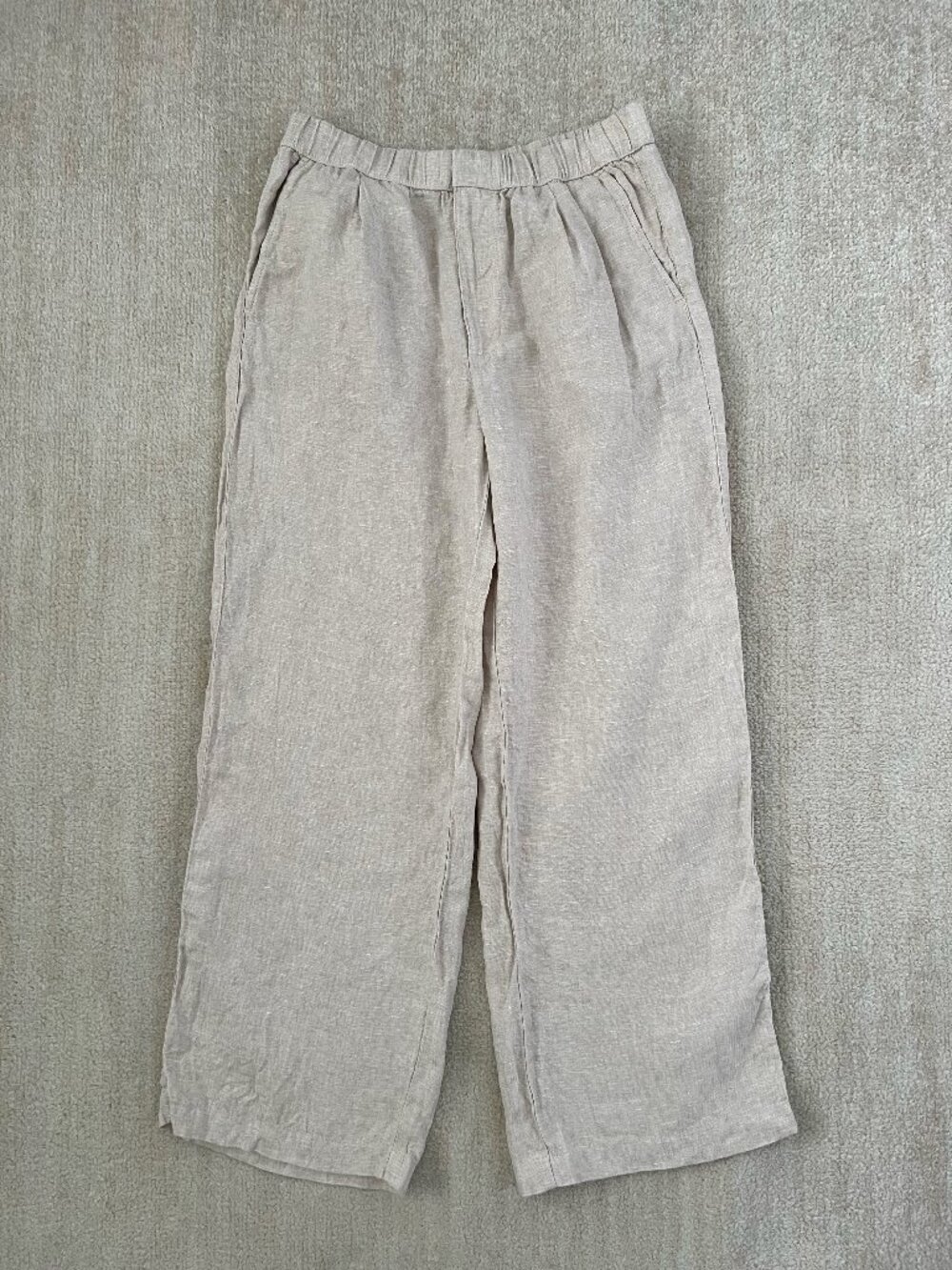 PACT 100% Organic Linen Wide Leg Pants Beige Tan High Rise Casual Trouser S